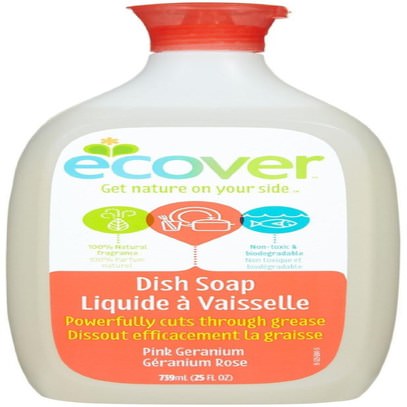 المنزل، غسل الصحون، صحن الصابون Ecover, Liquid Dish Soap, Pink Geranium, 25 fl oz (739 ml)