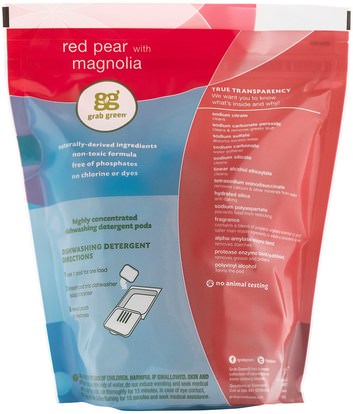 المنزل، غسل الصحون GrabGreen, Automatic Dishwashing Detergent Pods, Red Pear with Magnolia, 60 Loads, 2 lbs 4 oz (1,080 g)