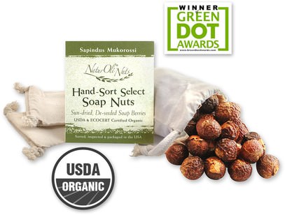 المنزل، الغسيل، المنظفات المنزلية NaturOli, Organic, Hand-Sort Select Soap Nuts With 1 Muslin Drawstring Bag, 4 oz
