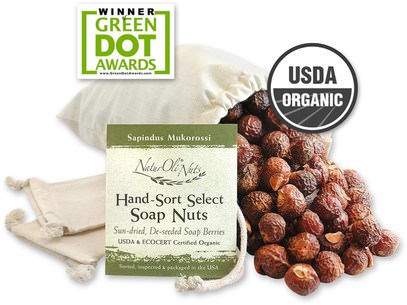 المنزل، الغسيل، المنظفات المنزلية NaturOli, Organic, Hand-Sort Select Soap Nuts With 1 Muslin Drawstring Bags, 16 oz