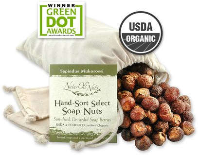 المنزل، الغسيل، المنظفات المنزلية NaturOli, Organic, Hand-Sort Select Soap Nuts With 2 Muslin Drawstring Bags, 32 oz
