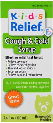 Homeolab USA, Kids Relief, Cough & Cold Syrup, 3.4 fl oz (100 ml) ,صحة الأطفال، والسعال انفلونزا البرد