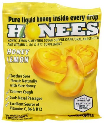 Honees, Cough Drops, Honey Lemon, 20 Cough Drops ,والصحة، والرئة والقصبات الهوائية، والسعال قطرات