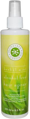 Honeybee Gardens, Alcohol Free Hair Spray, Herbal Mint, 8.5 fl oz (251 ml) ,حمام، الجمال، الشعر، فروة الرأس، رذاذ الشعر الطبيعي