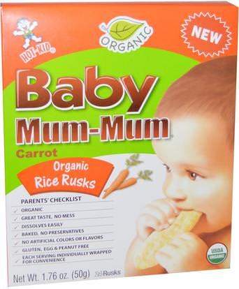 Hot Kid, Baby Mum-Mum, Organic Rice Rusks, Carrot, 24 Rusks, 1.76 oz (50 g) ,صحة الطفل، تغذية الطفل، والرضع الوجبات الخفيفة والأصابع، التسنين البسكويت الكوكيز، أطفال الأطعمة