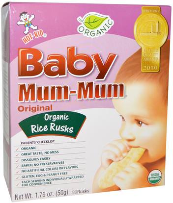Hot Kid, Baby Mum-Mum, Organic Rice Rusks, Original, 24 Rusks, 1.76 oz (50 g) ,صحة الطفل، تغذية الطفل، والرضع الوجبات الخفيفة والأصابع، التسنين البسكويت الكوكيز، أطفال الأطعمة