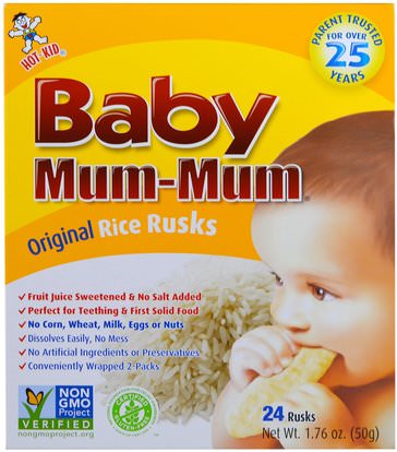 Hot Kid, Baby Mum-Mum, Original Rice Rusks, 24 Rusks, 1.76 oz (50 g) Each ,صحة الطفل، تغذية الطفل، والرضع الوجبات الخفيفة والأصابع، التسنين البسكويت الكوكيز، أطفال الأطعمة