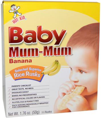 Hot Kid, Baby Mum-Mum, Selected Superior Rice Rusks, Banana, 24 Rusks, 1.76 oz (50 g) ,صحة الطفل، تغذية الطفل، والرضع الوجبات الخفيفة والأصابع، التسنين البسكويت الكوكيز، أطفال الأطعمة
