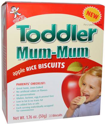 Hot Kid, Toddler Mum-Mum, Apple Rice Biscuits, 20 Biscuits, 1.76 oz (50 g) ,صحة الطفل، تغذية الطفل، والرضع الوجبات الخفيفة والأصابع، التسنين البسكويت الكوكيز، أطفال الأطعمة