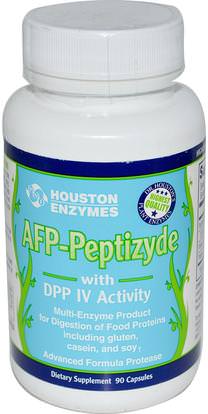 Houston Enzymes, AFP-Peptizyde with DPP IV Activity, with Cellulose, 90 Capsules ,والمكملات الغذائية، والإنزيمات الهاضمة