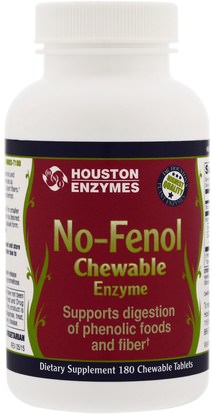 Houston Enzymes, No-Fenol, Chewable, Multi-Enzyme, 180 Chewable Tablets ,والمكملات الغذائية، والإنزيمات الهاضمة