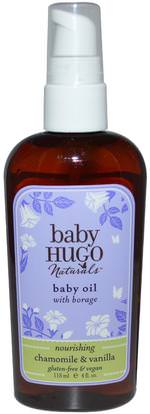 Hugo Naturals, Baby Oil, Chamomile & Vanilla, 4 fl oz (118 ml) ,صحة الأطفال، حفاضات، زيوت مسحوق الطفل، حمام، الجمال، الزيوت العطرية الزيوت، زيت البابونج