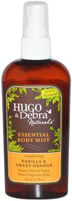 Hugo Naturals, Essential Body Mist, Vanilla & Sweet Orange, 4 fl oz (118 ml) ,حمام، الجمال، بخاخ العطر، المنزل، معطرات الجو مزيل الروائح