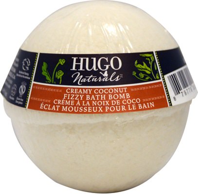 Hugo Naturals, Fizzy Bath Bomb, Creamy Coconut, 6 oz (170 g) ,حمام، الجمال، أملاح الاستحمام