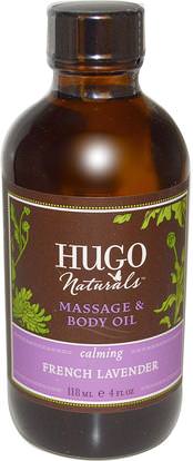 Hugo Naturals, Massage & Body Oil, French Lavender, 4 fl oz (118 ml) ,الصحة، الجلد، حمام، زيوت التجميل، زيوت العناية بالجسم، زيت التدليك
