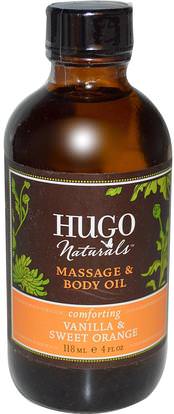 Hugo Naturals, Massage & Body Oil, Vanilla & Sweet Orange, 4 fl oz (118 ml) ,الصحة، الجلد، حمام، زيوت التجميل، زيوت العناية بالجسم، زيت التدليك