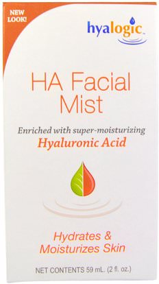 Hyalogic LLC, HA Facial Mist with Hyaluronic Acid, 2 oz (59 ml) ,الجمال، حمض الهيالورونيك الجلد، العناية بالوجه، نوع الجلد العادي لتجف الجلد