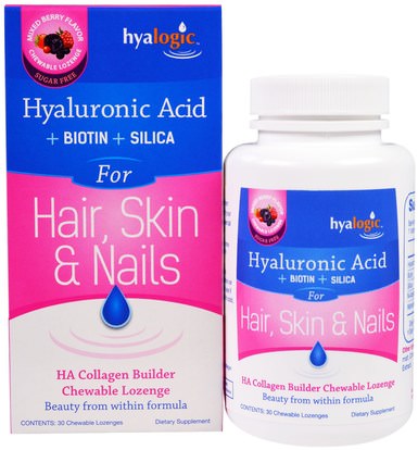 Hyalogic LLC, Hyaluronic Acid for Hair, Skin & Nails, Mixed Berry Flavor, 30 Chewable Lozenges ,الجمال، مكافحة الشيخوخة، حمض الهيالورونيك