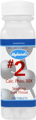 Hylands, #2, Calc. Phos. 30X, 500 Tablets ,الصحة، الانفلونزا الباردة والفيروسية، رذاذ الرعاية الحلق، صحة الطفل، التسنين الطفل