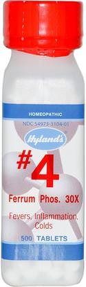 Hylands, #4 Ferrum Phos. 30X, 500 Tablets ,المكملات الغذائية، المثلية، والتهاب