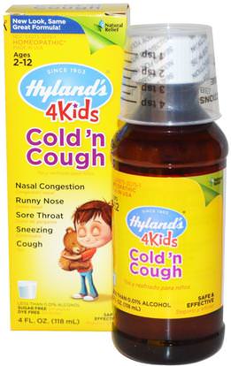 Hylands, 4 Kids Cold n Cough, 4 fl oz (118 ml) ,صحة الأطفال، سعال انفلونزا البرد، السعال المثلي البرد والانفلونزا