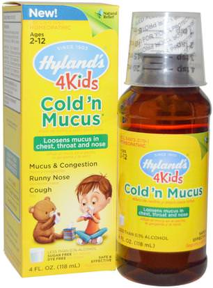 Hylands, 4 Kids, Cold n Mucus, 4 fl oz (118 ml) ,المكملات الغذائية، المثلية، سعال انفلونزا البرد