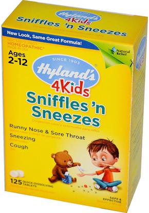 Hylands, 4 Kids, Sniffles n Sneezes, 125 Quick-Dissolving Tablets ,المكملات الغذائية، المثلية، سعال انفلونزا البرد