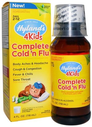 Hylands, 4Kids, Complete Cold n Flu, 4 fl oz (118 ml) ,صحة الأطفال، سعال انفلونزا البرد، السعال المثلي البرد والانفلونزا