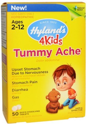 Hylands, 4Kids, Tummy Ache, 50 Tablets ,صحة الأطفال، والسعال انفلونزا البرد