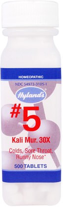 Hylands, #5 Kali Mur. 30X, 500 Tablets ,المكملات الغذائية، المثلية، الانفلونزا الباردة والفيروسية، البرد والانفلونزا