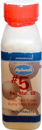 Hylands, #5 Kali Mur. 6X, 1000 Tablets ,المكملات الغذائية، المثلية، الانفلونزا الباردة والفيروسية، البرد والانفلونزا