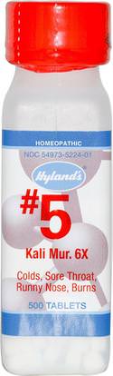 Hylands, #5 Kali Mur. 6X, 500 Tablets ,المكملات الغذائية، المثلية، الانفلونزا الباردة والفيروسية، البرد والانفلونزا