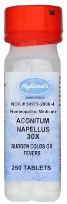 Hylands, Aconitum Napellus 30X, 250 Tablets ,والصحة، والانفلونزا الباردة والفيروسية والبرد والانفلونزا، والمكملات الغذائية، والسعال المثلي البرد والانفلونزا
