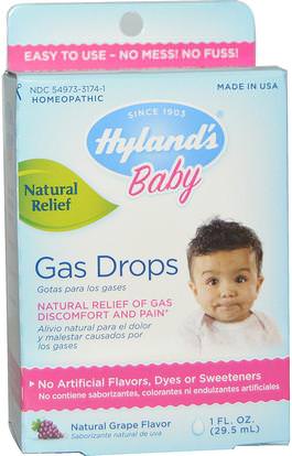 Hylands, Baby, Gas Drops, Natural Grape Flavor, 1 fl oz (29.5 ml) ,صحة الأطفال، المغص المغزل المياه، وتخفيف الآلام المثلية