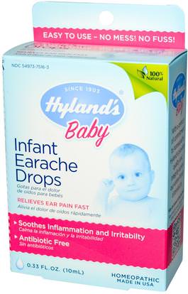 Hylands, Baby, Infant Earache Drops, 0.33 fl oz (10 ml) ,وصحة الطفل، وطفل رضيع، وملاحق الرضع، وسماع الأذن وطنين الأذن، ومنتجات الأذن والسمع، قطرات الأذن