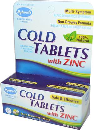 Hylands, Cold Tablets with Zinc, 50 Tablets ,والصحة، والانفلونزا الباردة والفيروسية والبرد والانفلونزا، والمكملات الغذائية، والسعال المثلي البرد والانفلونزا