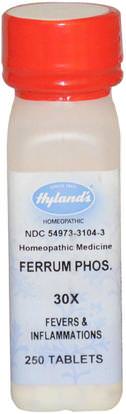 Hylands, Ferrum Phos. 30X, 250 Tablets ,المكملات الغذائية، المثلية، والتهاب