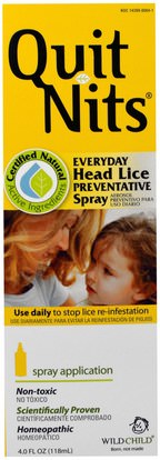 Hylands, Quit Nits, Everyday Head Lice Preventative Spray, 4.0 fl oz (118 ml) ,حمام، الجمال، دقة بالغة، فروة الرأس، الصحة