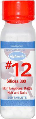 Hylands, #12 Silicea 30X, 500 Tablets ,المكملات الغذائية، المثلية، المرأة، مكملات الشعر، مكملات الأظافر، ملاحق الجلد