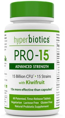 Hyperbiotics, PRO - 15, Advanced Strength, With Kiwifruit, 60 Time-Release Tablets ,المكملات الغذائية، البروبيوتيك، الهضم، المعدة