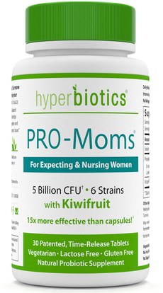 Hyperbiotics, PRO-Moms, Prenatal Probiotic with kiwifruit, 5 Billion CFU, 30 Tablets ,والصحة، والحمل، والبروبيوتيك، واستقرت البروبيوتيك