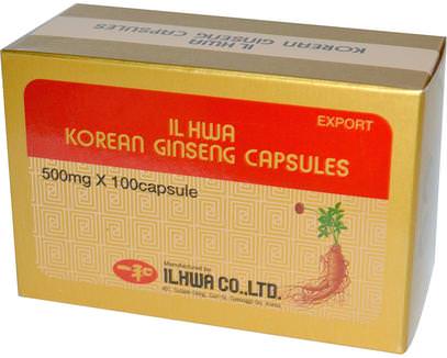 Ilhwa, Korean Ginseng Capsules, 500 mg, 100 Capsules ,المكملات الغذائية، أدابتوغين، الانفلونزا الباردة والفيروسية، الجينسنغ الكورية