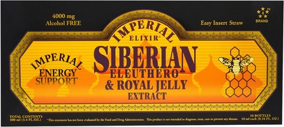 Imperial Elixir, Siberian Eleuthero & Royal Jelly Extract, Alcohol Free, 4000 mg, 10 Bottles, 0.34 fl oz (10 ml) Each ,المكملات الغذائية، أدابتوغن
