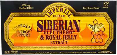 Imperial Elixir, Siberian Eleuthero & Royal Jelly Extract, Alcohol Free, 4000 mg, 30 Bottles, 0.34 fl oz (10 ml) Each ,المكملات الغذائية، أدابتوغن