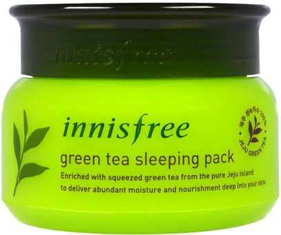 Innisfree, Green Tea Sleeping Pack, 2.7 oz (80 ml) ,الصحة، الجلد، كريمات الليل، الجمال، العناية بالوجه، الشاي الأخضر الجلد