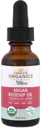 InstaNatural, Complete Organic, Therapeutic Serum, Argan Rosehip Oil, 1 fl oz (30 ml) ,حمام، والجمال، والزيوت العطرية الزيوت، وارتفع زيت بذور الورك