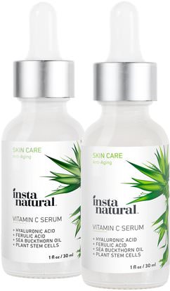 InstaNatural, Vitamin C Serum Skin Kit, 2 Pack, 1 fl. oz (30 ml) Each ,الجمال، حمض الهيالورونيك الجلد، فيتامين ج