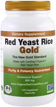 IP-6 International, Red Yeast Rice, Gold, 600 mg, 120 Vegetarian Capsules ,والمكملات الغذائية، والأرز الخميرة الحمراء