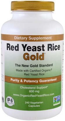 IP-6 International, Red Yeast Rice, Gold, 600 mg, 240 Vegetarian Capsules ,والمكملات الغذائية، والأرز الخميرة الحمراء