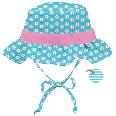 iPlay Inc., Classic Reversible Ruffle Bucket Sun Protection Hat, 9-18 Months, Aqua Daisy ,الأطفال صحة، الطفل، الأطفال، سونوير إيبلاي
